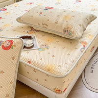 Summer Ice Silk Cooling Mat Fitted Sheet Style Bed Cover Set Machine Washable