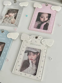 Angel Wing PU Leather 3-inch Photocard Holder with Backpack Charm