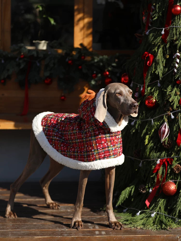Christmas Pet Cloak for Dogs, Warm Winter Outfit with Plush Lining for Large Breeds