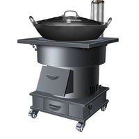 Portable Wood-Burning Gasification Stove with Large Iron Pot for Home and Outdoor Cooking/Heating
