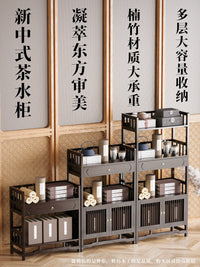New Chinese Style Tea Cabinet Side Table with Storage Shelves and Drawers