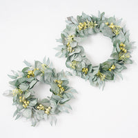 Artificial Pomegranate Berry Eucalyptus Leaf Wreath for Home Decor, Entryway, Window Display - Faux Greenery Garland