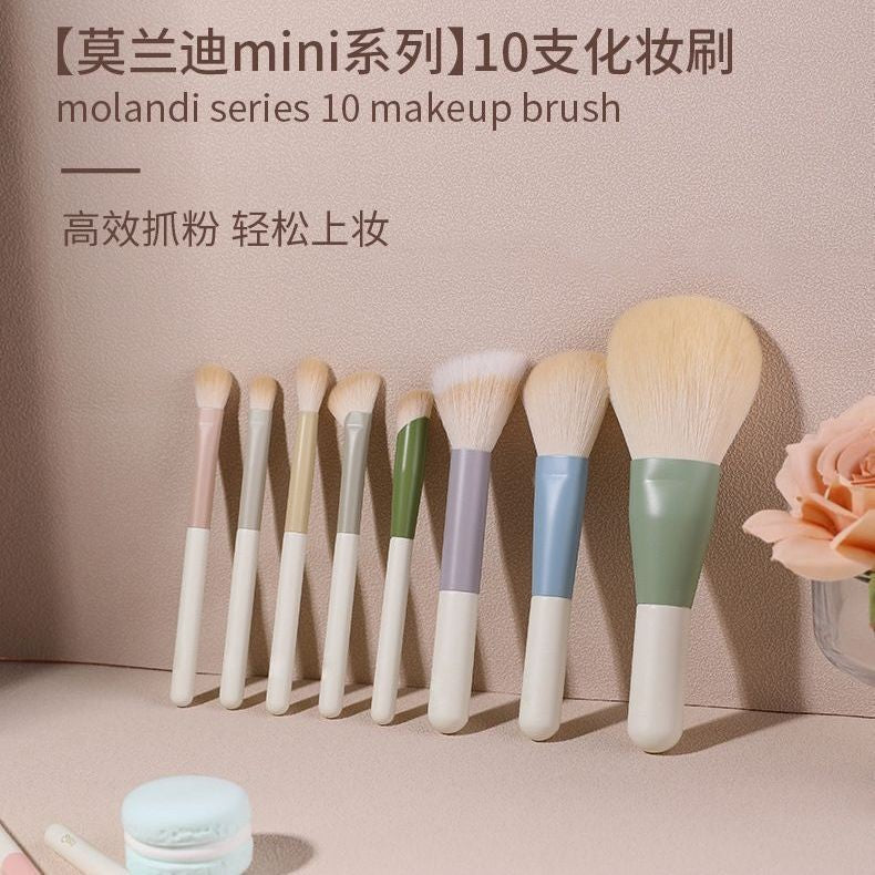 10-Piece Morandi Mini Portable Makeup Brush Set with Soft Bristles for Travel