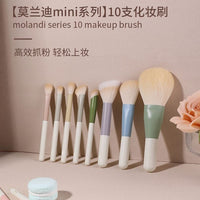 10-Piece Morandi Mini Portable Makeup Brush Set with Soft Bristles for Travel