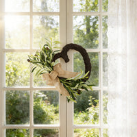 Artificial Olive Heart Bow Wreath for Front Door Decor