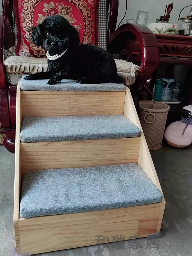 Pet Bed Stairs Wooden Dog Ladder Sofa Bedside Cat High-Age Dog Climbing Ladder Non-Slip Steps