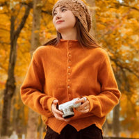 Women's Korean Style Stand Collar Knit Sweater & High-Waist Cropped Pants Two-Piece Set