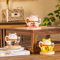 Solar Powered Waving Lucky Cat Figurine for Home and Business Decor