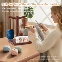 Wooden Yarn Spool Holder Double Axis Rotating Knitting Storage Rack