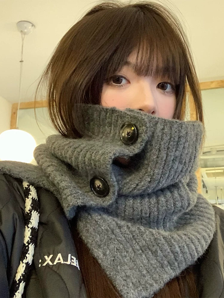 Knitted Neck Warmer Scarf for Women, Korean Style, Anti-cold, Warm Neck Protection