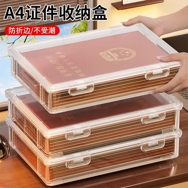 Transparent Document Storage Box for Certificates and Files, Moisture-Proof Plastic Organizer