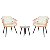 Outdoor PE Wicker Bistro Set with Cushions, 3-Piece Patio Furniture for Garden Balcony