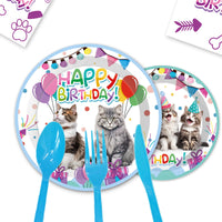 Cat Theme Birthday Party Supplies Set for Kids - Plates, Cups, Napkins, Decorations