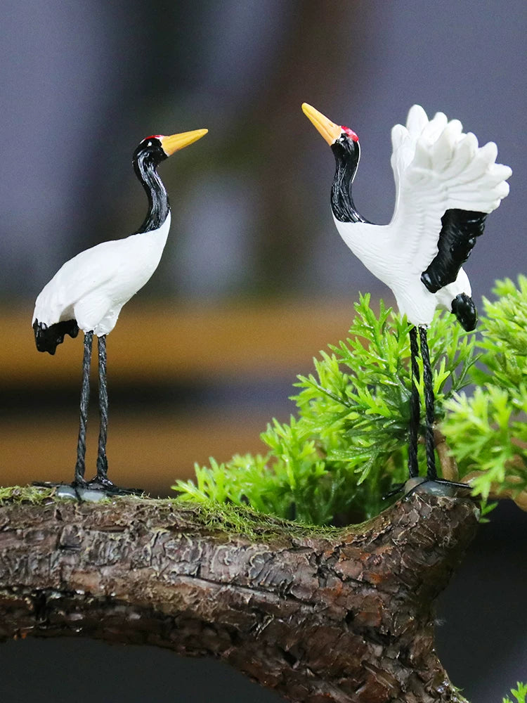 Miniature Crane Figurine for Landscape Decor and Bonsai