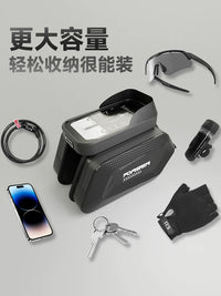 Bicycle Frame Bag with Phone Holder, Waterproof Cycling Storage Pouch for Mountain and Road Bikes