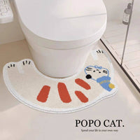 Cute Cat U-Shaped Toilet Mat Anti-Slip Splash-Proof Bathroom Faux Cashmere Absorbent Pad