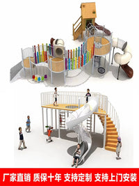 Outdoor Wooden Playground with Climbing Frame and Slide for Kindergarten