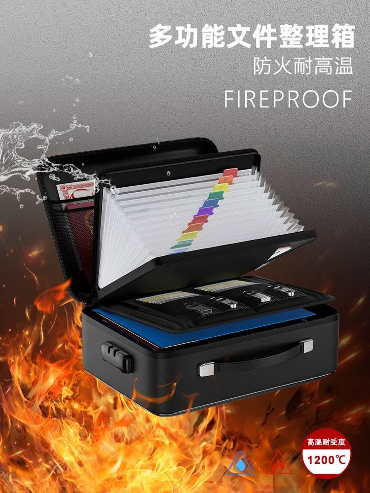 Fireproof Document Organizer with Lock, Large Capacity Accordion File Storage Box for Home and Office