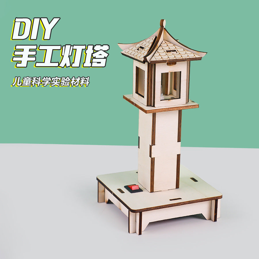 DIY Wooden Lighthouse 3D Puzzle Model Kit for Kids