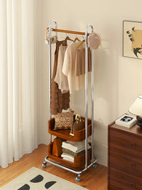 Stainless Steel Garment Rack with Wheels, Bedroom Clothes Hanger and Storage Shelf