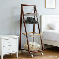 Modern Solid Wood Double-Layer Laundry Hamper, Movable Bedroom Clothes Storage Rack, Floor-Standing
