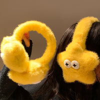 Cute Yellow Star Plush Earmuffs for Women, Winter Cycling Warm Thickened Ear Covers