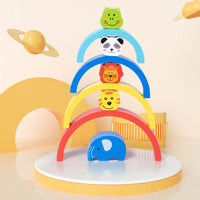 Kids Rainbow Animal Stacking Blocks Wooden Educational Toy