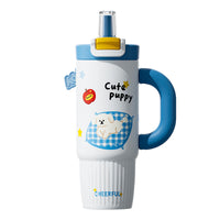 Cartoon Straw Insulated Tumbler with Handle - 316 Stainless Steel Large Capacity Water Bottle