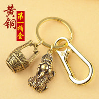 Brass Pixiu Keychain Pair with Auspicious Charms