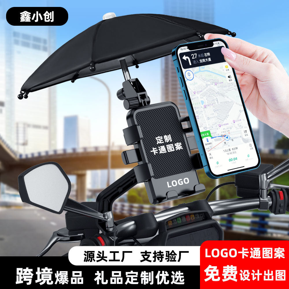 Motorcycle Bicycle Phone Mount with Mini Umbrella, Shockproof Waterproof Electric Scooter Navigation Holder