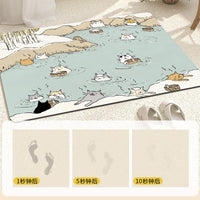 Diatomaceous Earth Bath Mat, Japanese Cartoon Cat Absorbent Quick-Dry Non-Slip Floor Mat for Home Bathroom Entryway