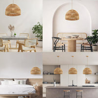 Nordic Hand-Woven Rattan Pendant Light Shade for Living Room Dining Room Bedroom Decor