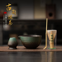 Japanese Ceramic Matcha Tea Ceremony Set with Bowl, Whisk Stand, and Scoop