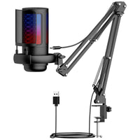 USB Condenser Microphone with RGB Lighting for Gaming, Streaming, and Recording