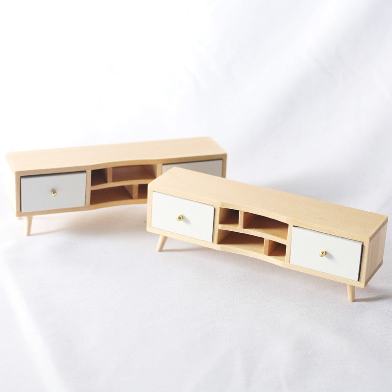 Dollhouse Miniature Living Room Double Drawer Display Cabinet TV Stand for OB11 Dolls