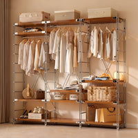 Freestanding Carbon Steel Garment Rack with Adjustable Shelves for Bedroom and Wardrobe