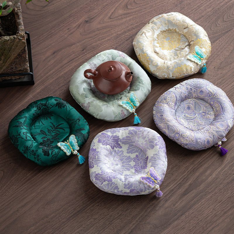 Chinese Style Padded Fabric Teapot Coaster Heat-Insulating Cotton Linen Thickened Anti-Scald Tea Ceremony Accessory