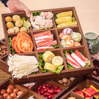 Walnut Wood Divided Serving Tray for Hot Pot Dishes, Snacks, Dried Fruits, and Tea Desserts