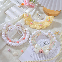 Hand-Knitted Pet Collar with Bell and Bow for Cats and Small Dogs
