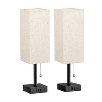 Modern Minimalist Bedside Lamp with 2-Port Outlet, 3-Color Dimmable, and Zipper Switch