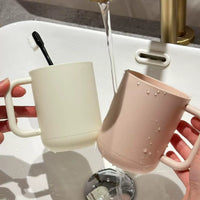 Minimalist Solid Color Mouthwash Cup with Handle for Bathroom