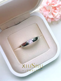 925 Sterling Silver Pink Diamond Ring with High Carbon Diamond Inlay