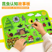 Toddler Travel Felt Busy Board for Insect Recognition, Educational Activity Toy for 3-6 Year Olds