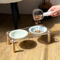 Elevated Ceramic Cat Food Bowls with Acrylic Stand, Double or Single Bowl, Anti-Tip Pet Feeder for Cats and Small Dogs