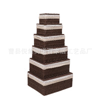 Woven Storage Basket with Lid, Rattan Fabric Desktop Organizer for Sundries and Remote Controls