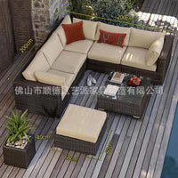 Outdoor Rattan Corner Sofa Set for Patio Garden Villa Hotel Lounge