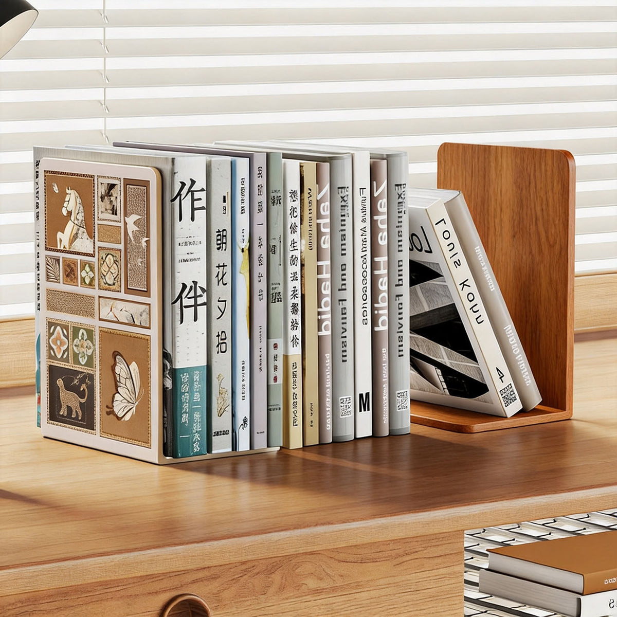 Metal Bookends Desktop Organizer for Students and Home, Book and Picture Holder