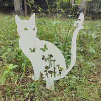 Cat Silhouette Metal Garden Stake Outdoor Yard Art Decor