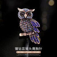 Luxury Rhinestone Vintage Blue Owl Brooch Pin for Women