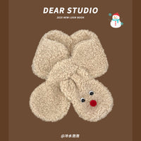 Japanese Style Plush Snowman Cross Scarf for Women, Winter Warm Neck Warmer